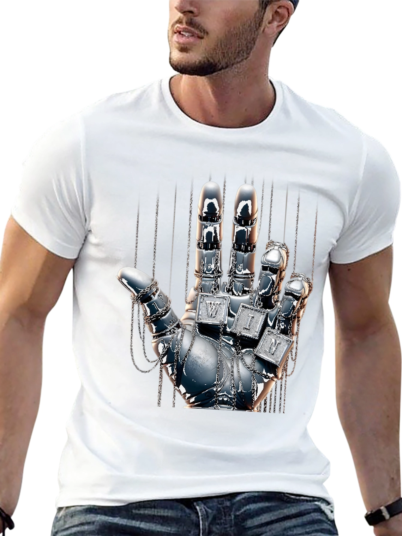 Chrome Hand Graphic Tee - Win Design T-Shirt