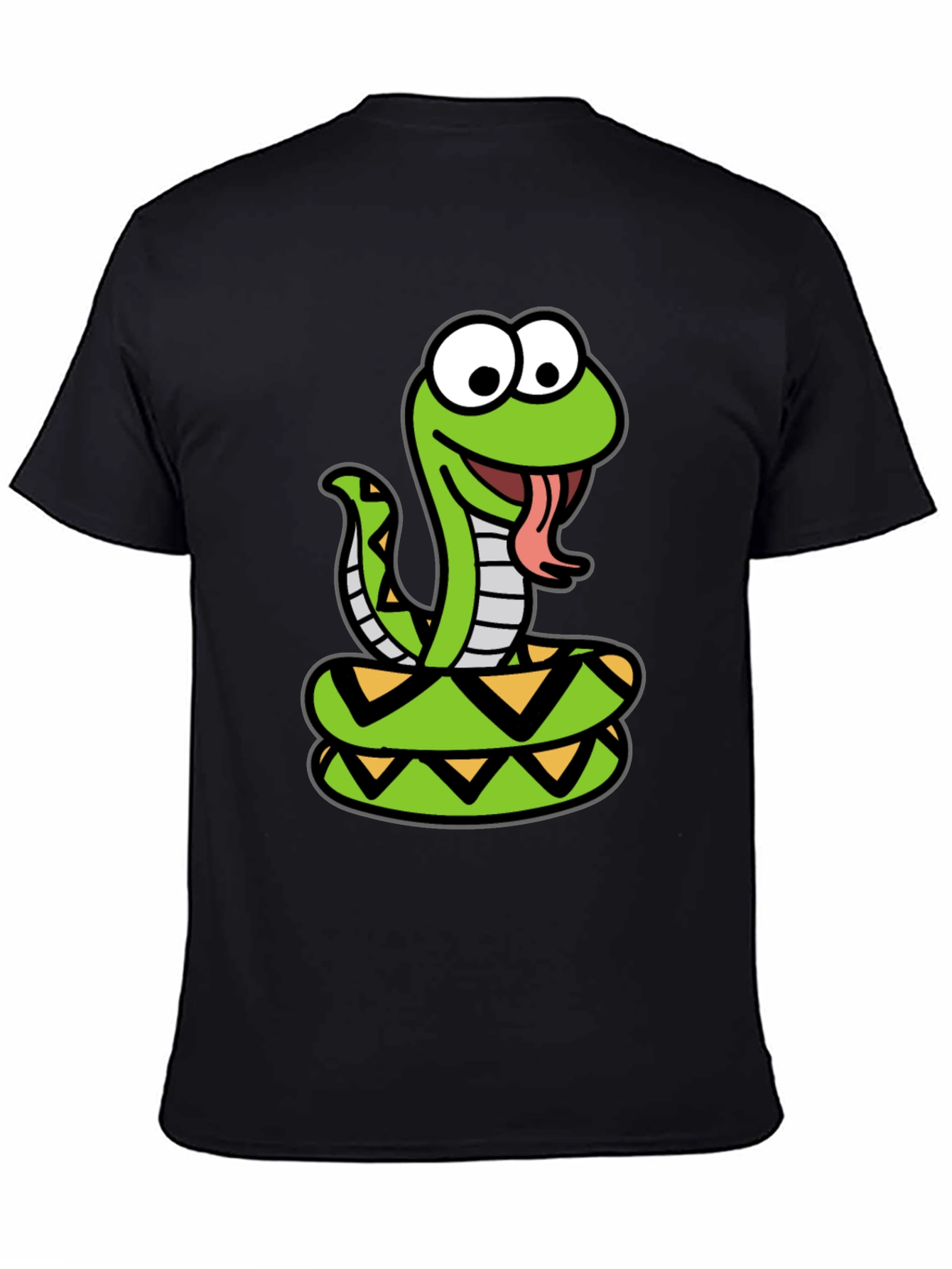 Cartoon Snake Graphic Tee - Black Cotton T-Shirt