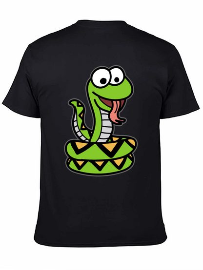 Cartoon Snake Graphic Tee - Black Cotton T-Shirt
