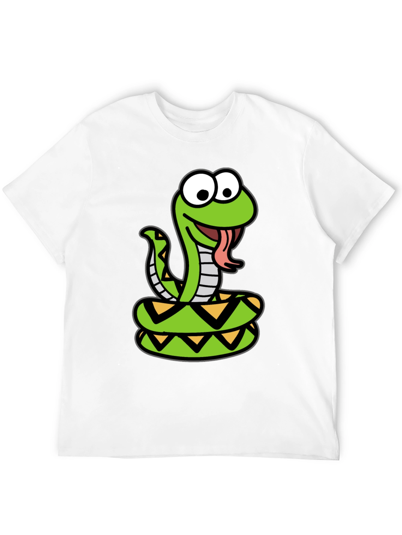 Cartoon Snake Graphic Tee - Black Cotton T-Shirt