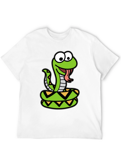 Cartoon Snake Graphic Tee - Black Cotton T-Shirt