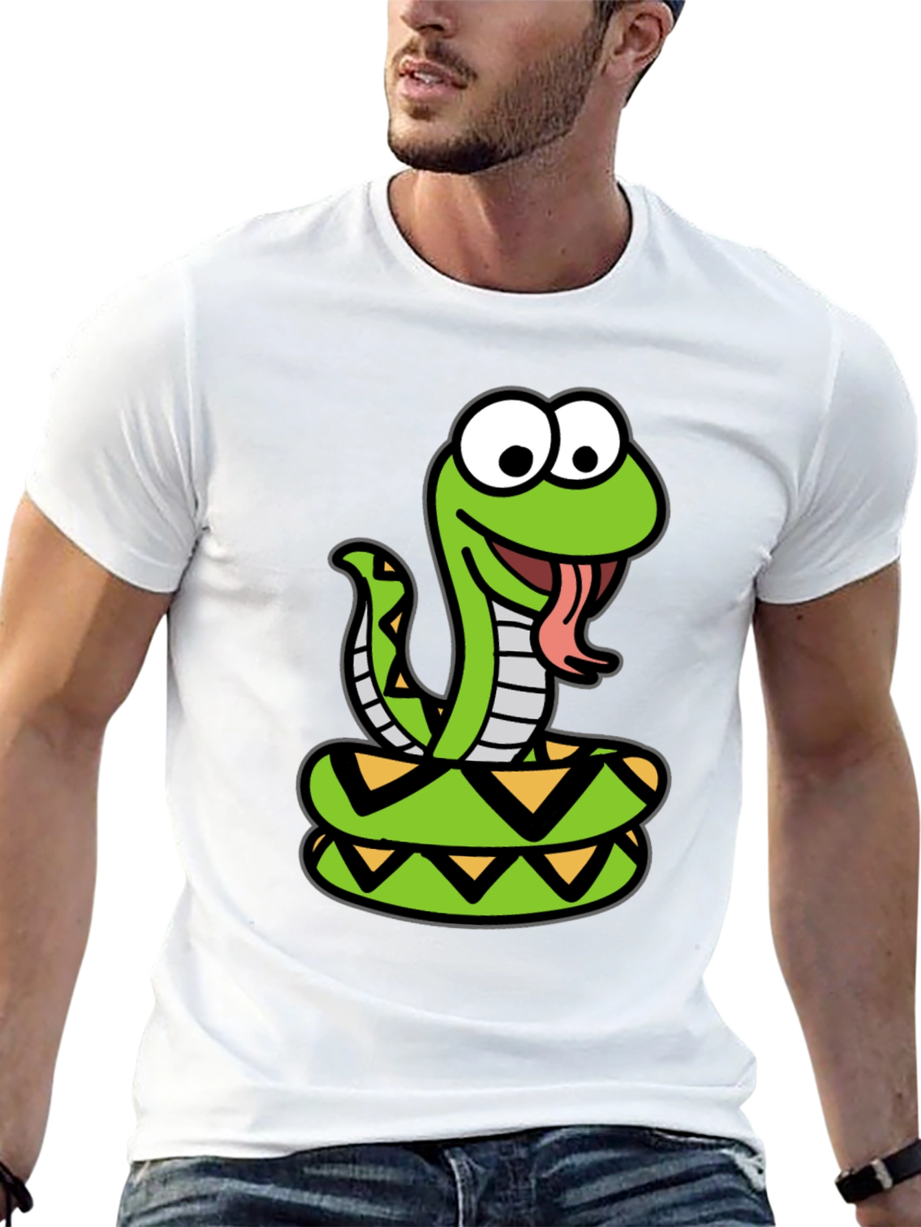 Cartoon Snake Graphic Tee - Black Cotton T-Shirt
