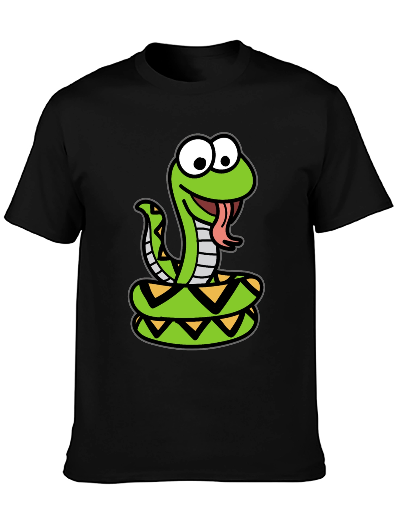 Cartoon Snake Graphic Tee - Black Cotton T-Shirt