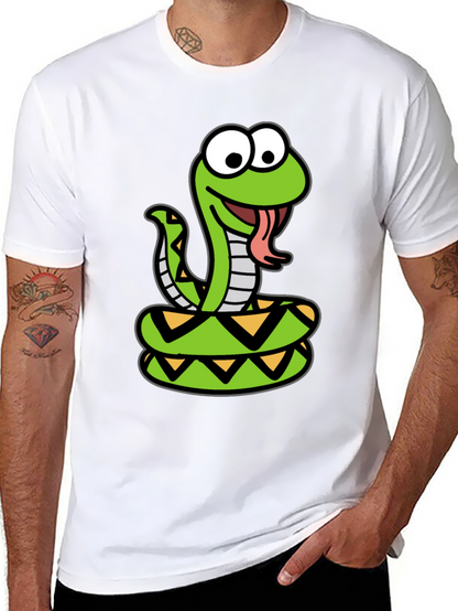 Cartoon Snake Graphic Tee - Black Cotton T-Shirt