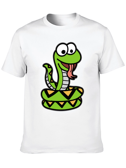 Cartoon Snake Graphic Tee - Black Cotton T-Shirt