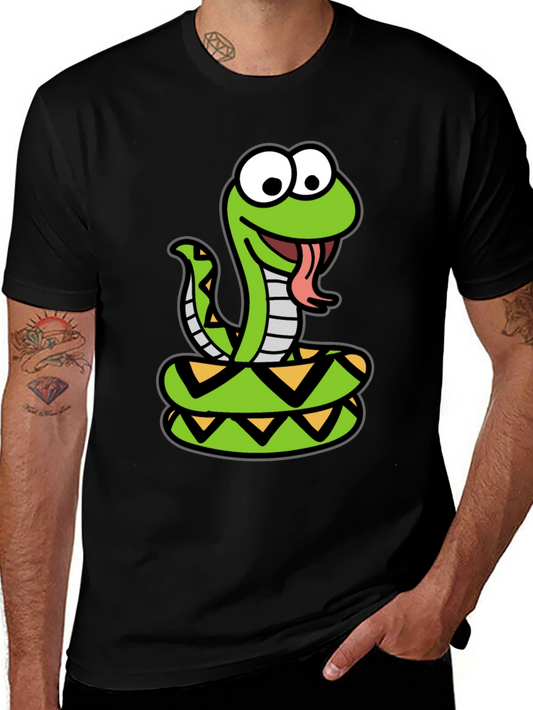 Cartoon Snake Graphic Tee - Black Cotton T-Shirt