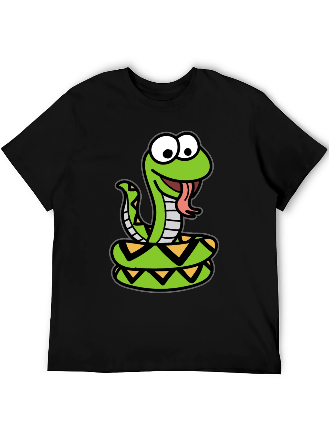 Cartoon Snake Graphic Tee - Black Cotton T-Shirt