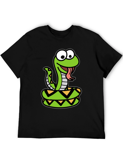 Cartoon Snake Graphic Tee - Black Cotton T-Shirt