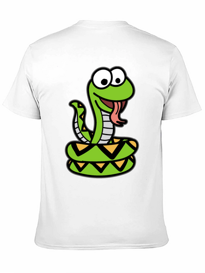 Cartoon Snake Graphic Tee - Black Cotton T-Shirt