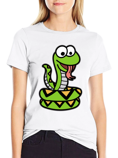 Cartoon Snake Graphic Tee - Black Cotton T-Shirt
