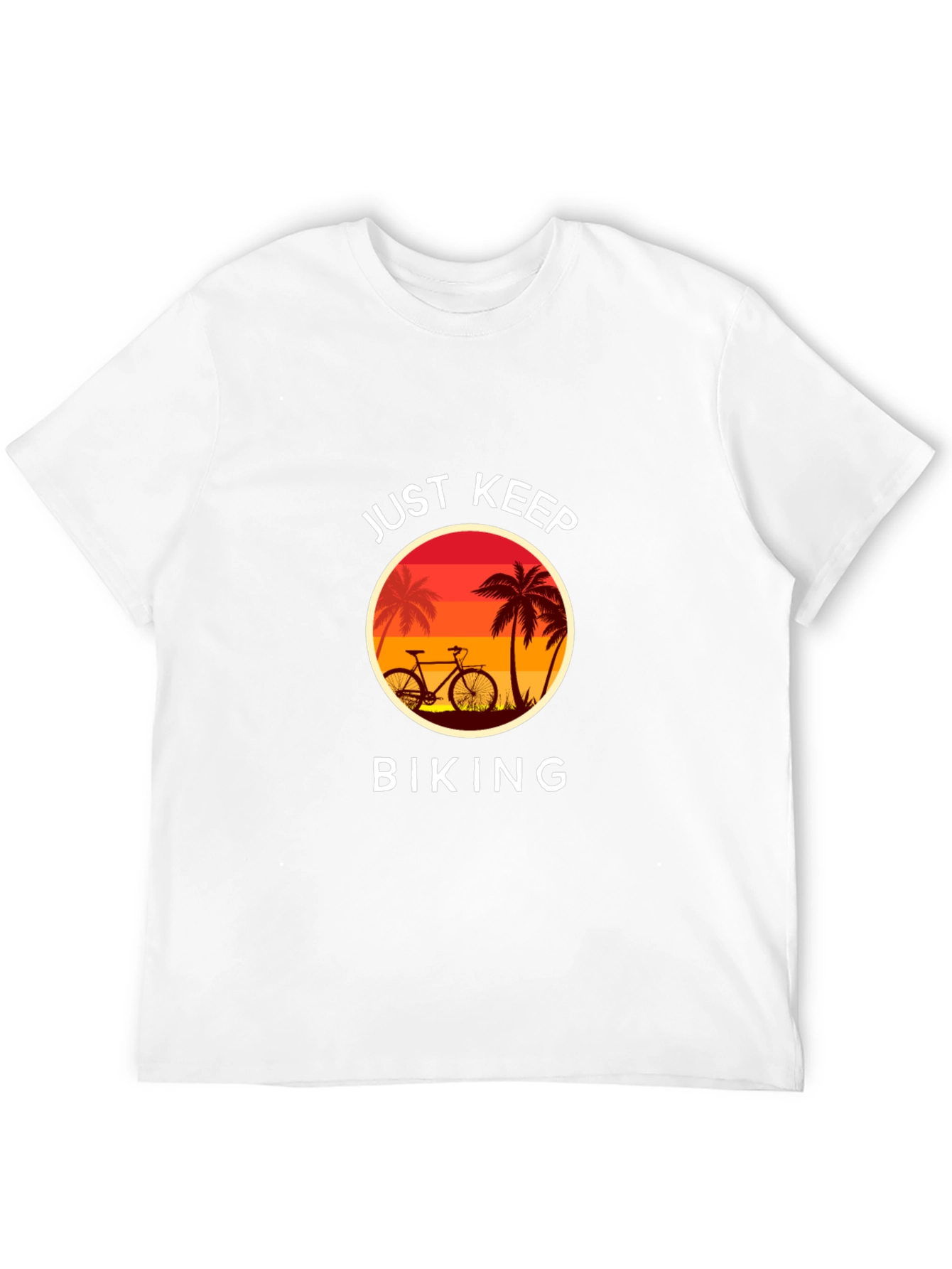 Just Keep Biking Graphic Tee - Tropical Sunset Design