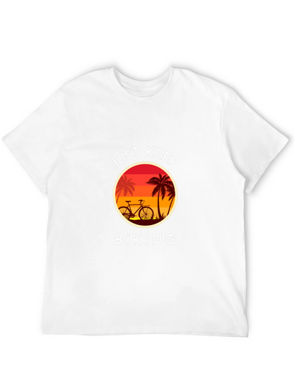 Just Keep Biking Graphic Tee - Tropical Sunset Design