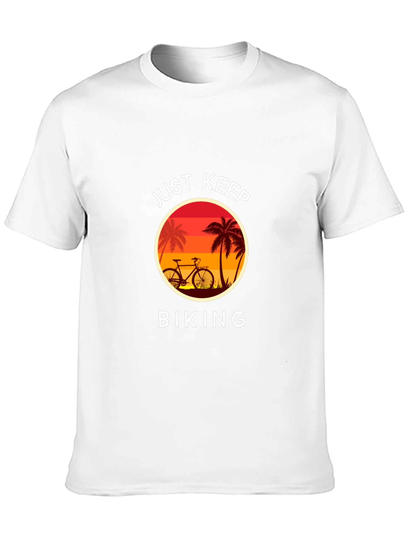 Just Keep Biking Graphic Tee - Tropical Sunset Design