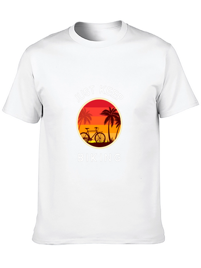 Just Keep Biking Graphic Tee - Tropical Sunset Design