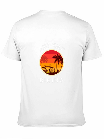 Just Keep Biking Graphic Tee - Tropical Sunset Design