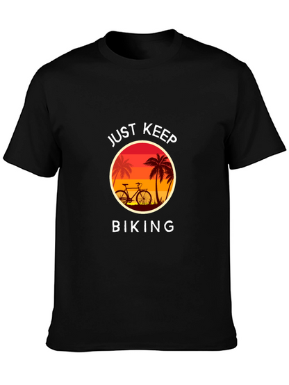 Just Keep Biking Graphic Tee - Tropical Sunset Design