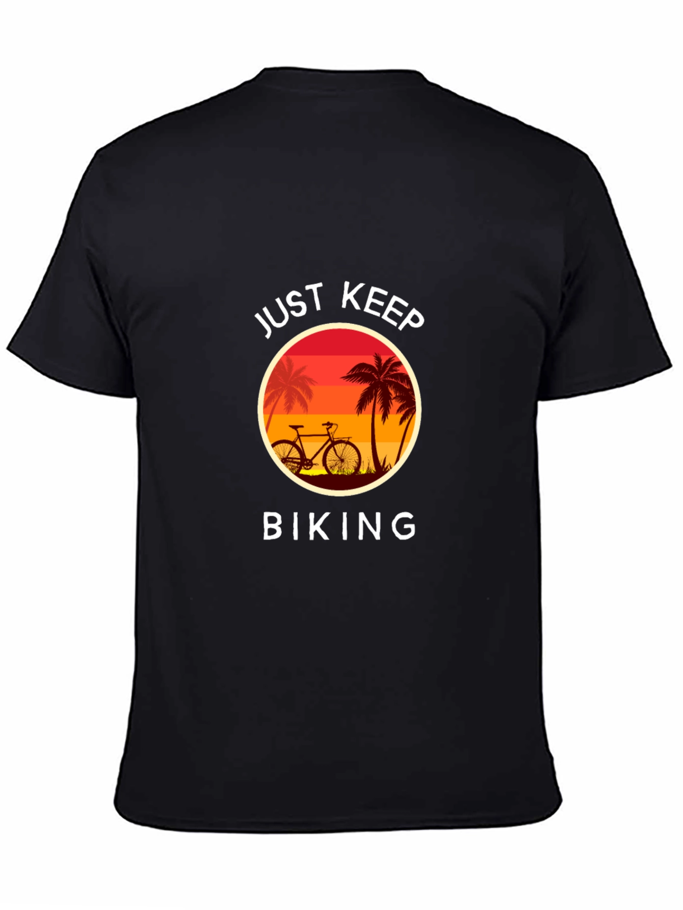Just Keep Biking Graphic Tee - Tropical Sunset Design
