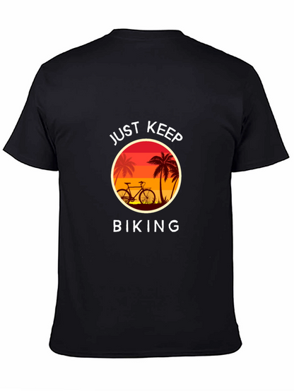 Just Keep Biking Graphic Tee - Tropical Sunset Design