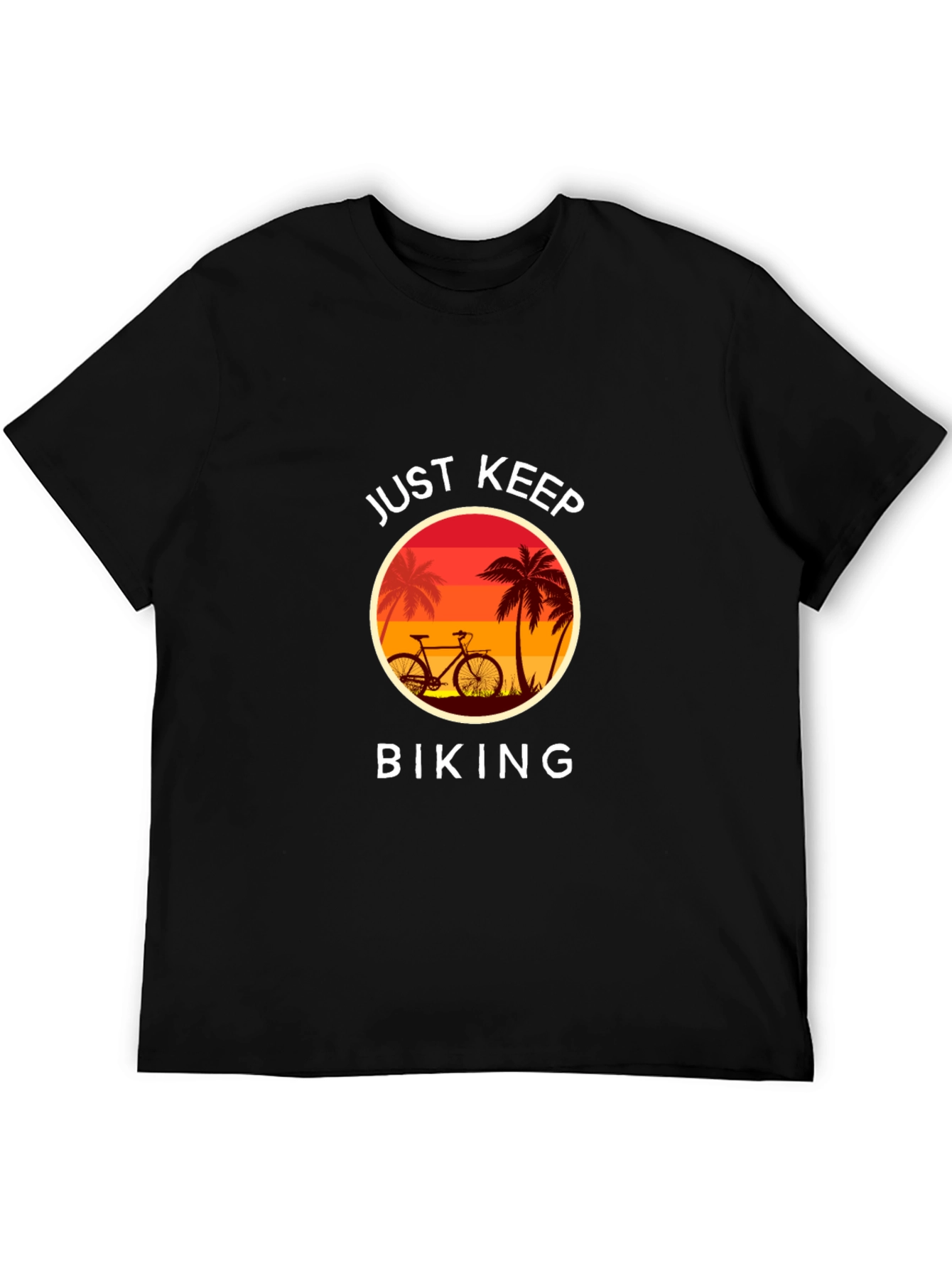 Just Keep Biking Graphic Tee - Tropical Sunset Design