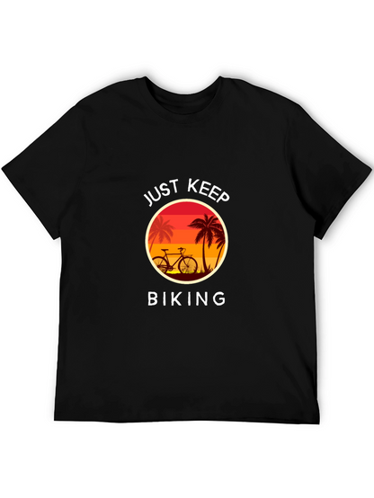 Just Keep Biking Graphic Tee - Tropical Sunset Design