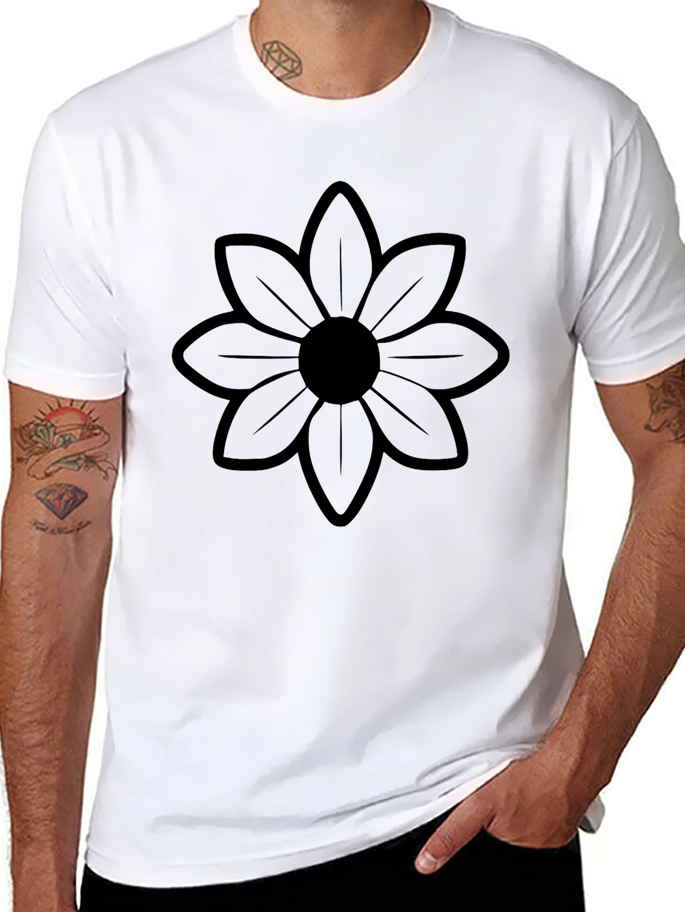 Black Flower Graphic Tee - Mens Stylish Casual Shirt