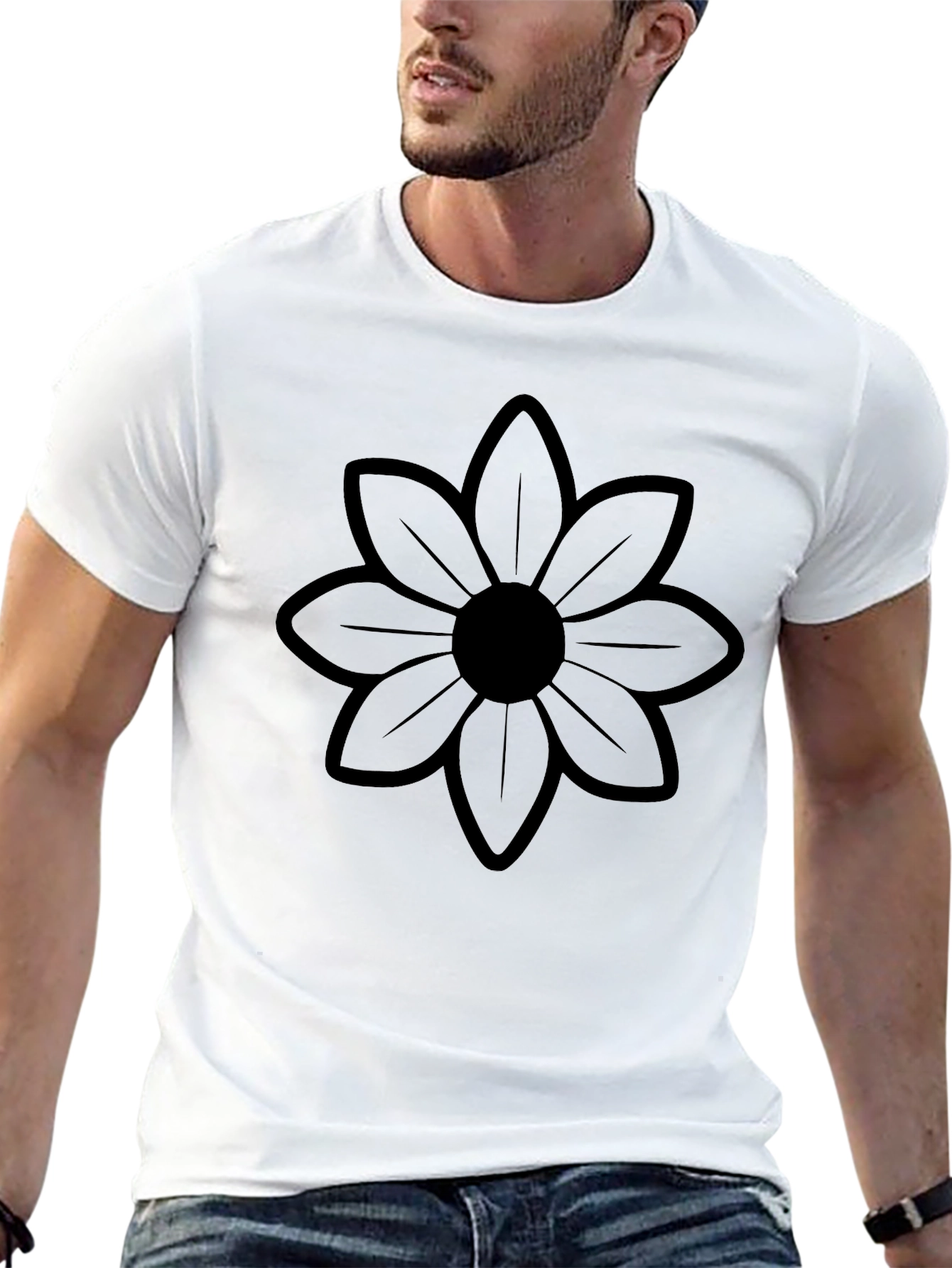 Black Flower Graphic Tee - Mens Stylish Casual Shirt