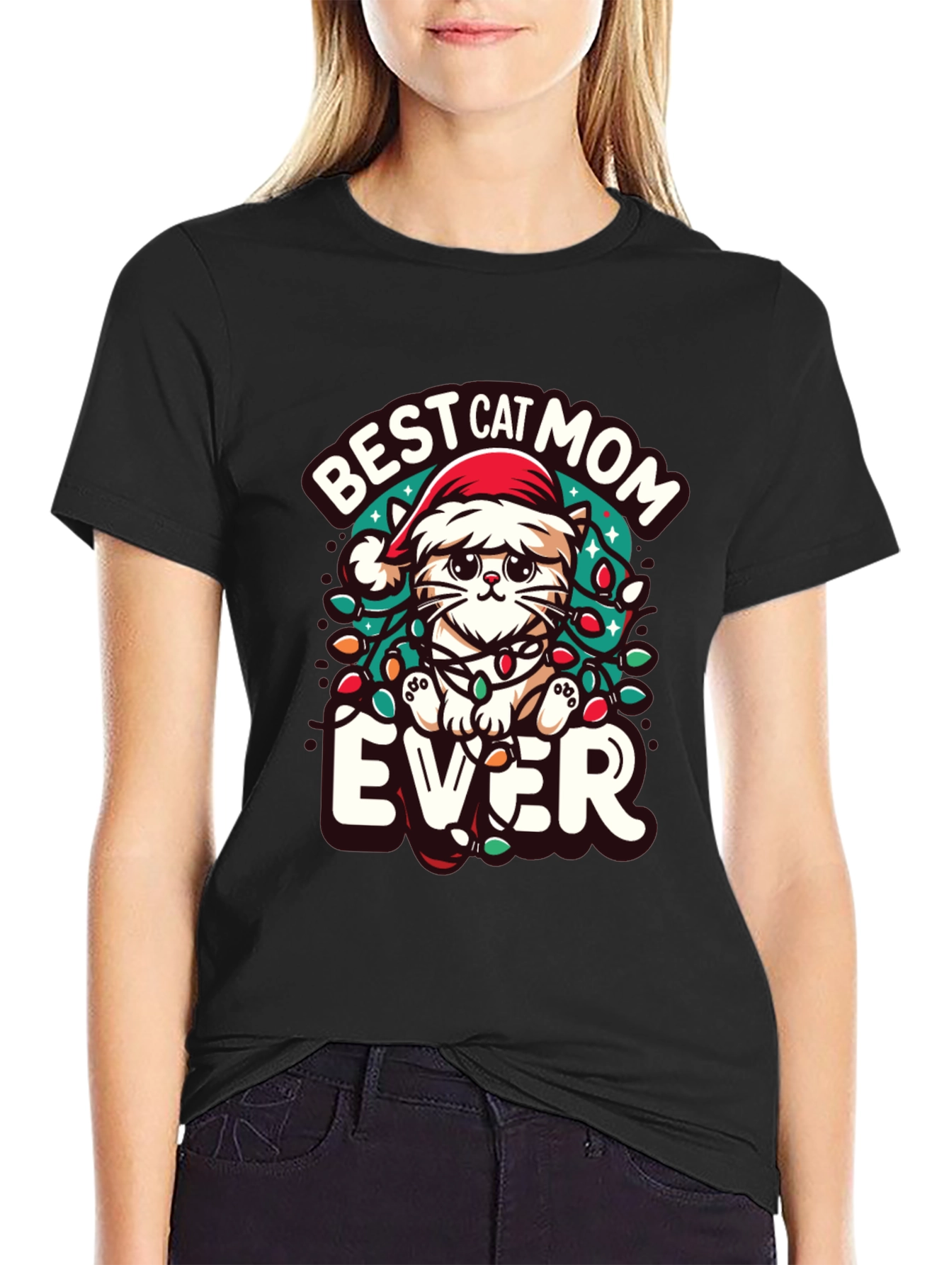 Best Cat Mom Ever Christmas Tee