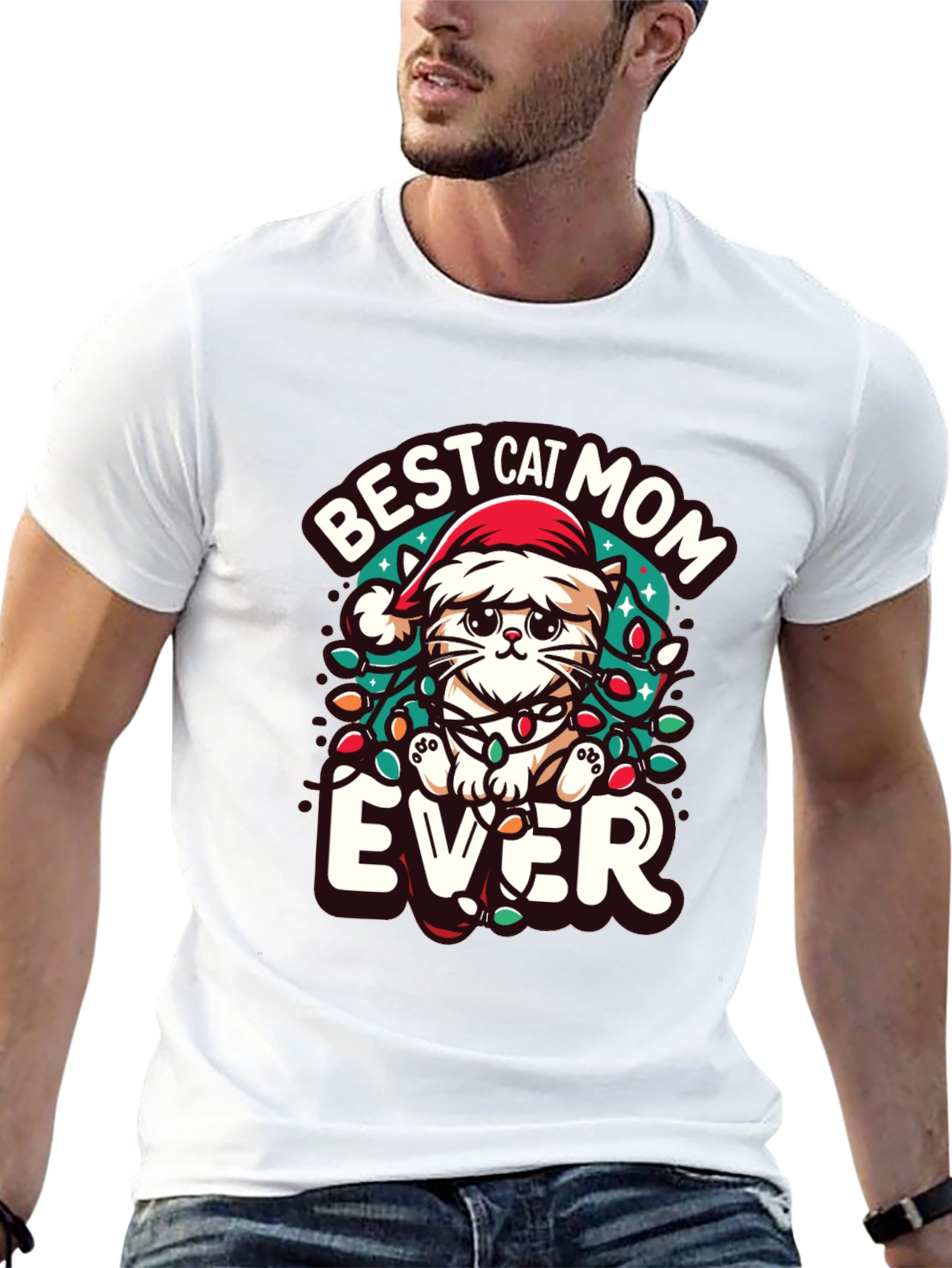 Best Cat Mom Ever Christmas Tee