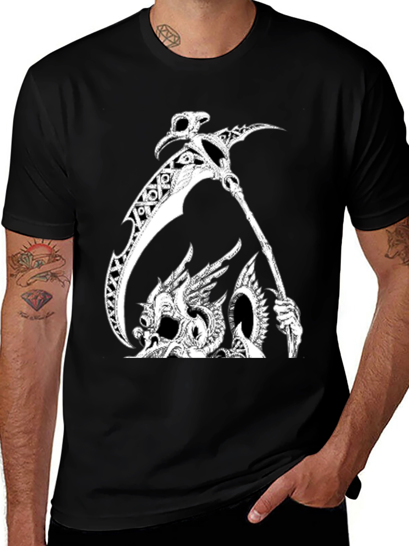 Grim Reaper Dragon Graphic Tee - Black