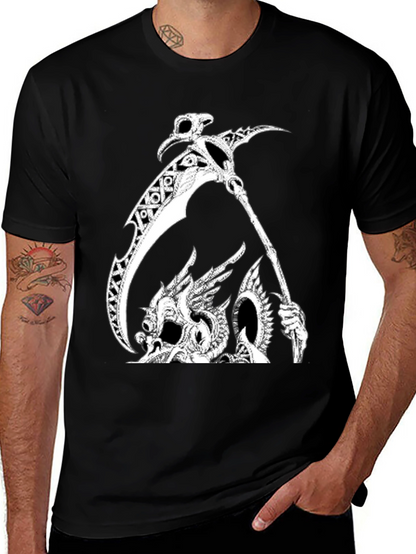 Grim Reaper Dragon Graphic Tee - Black