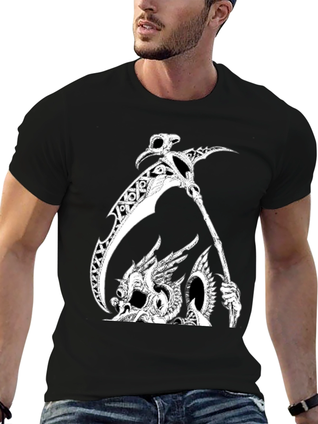 Grim Reaper Dragon Graphic Tee - Black