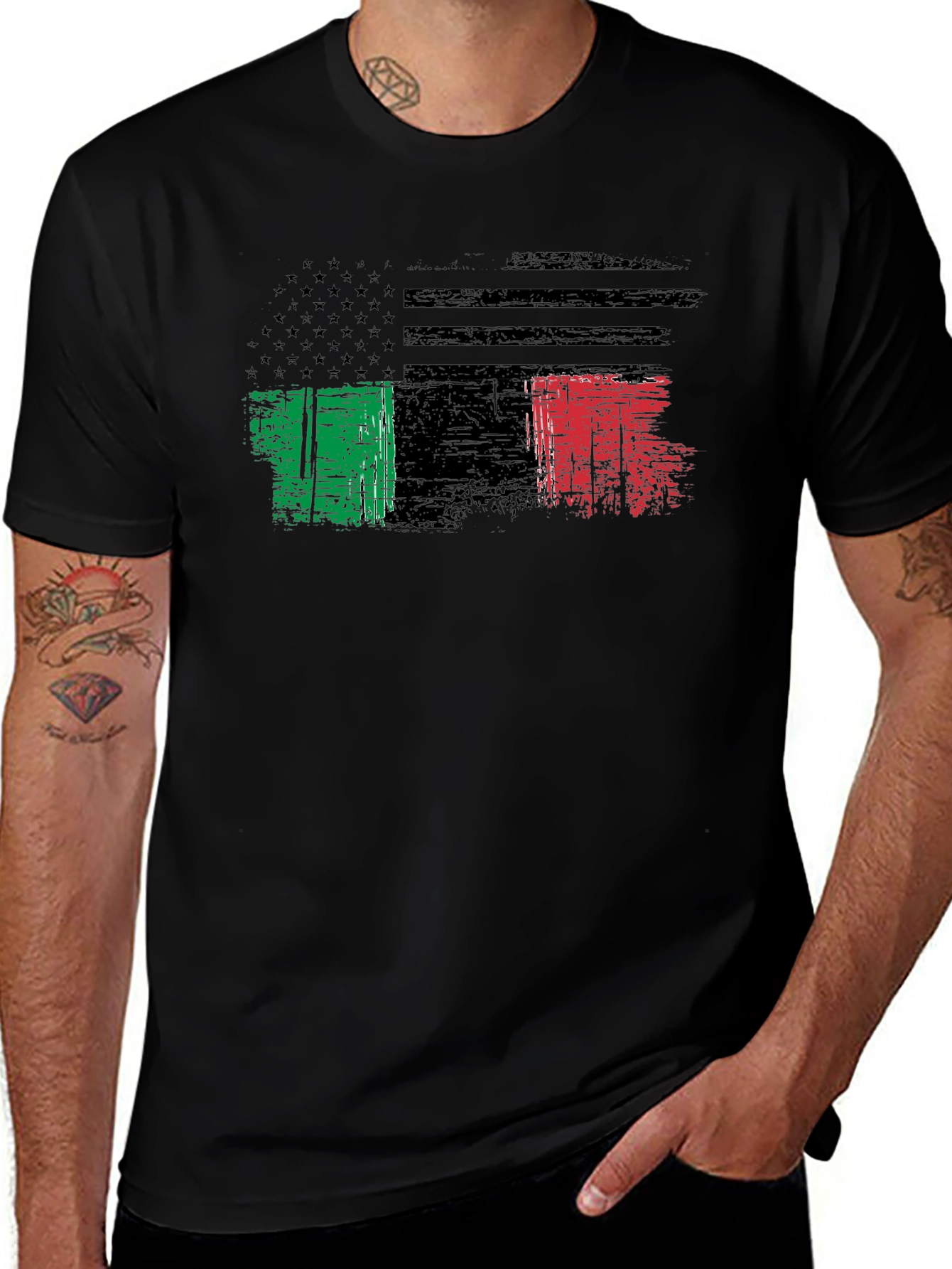 Distressed USA Italy Flag Graphic T-Shirt