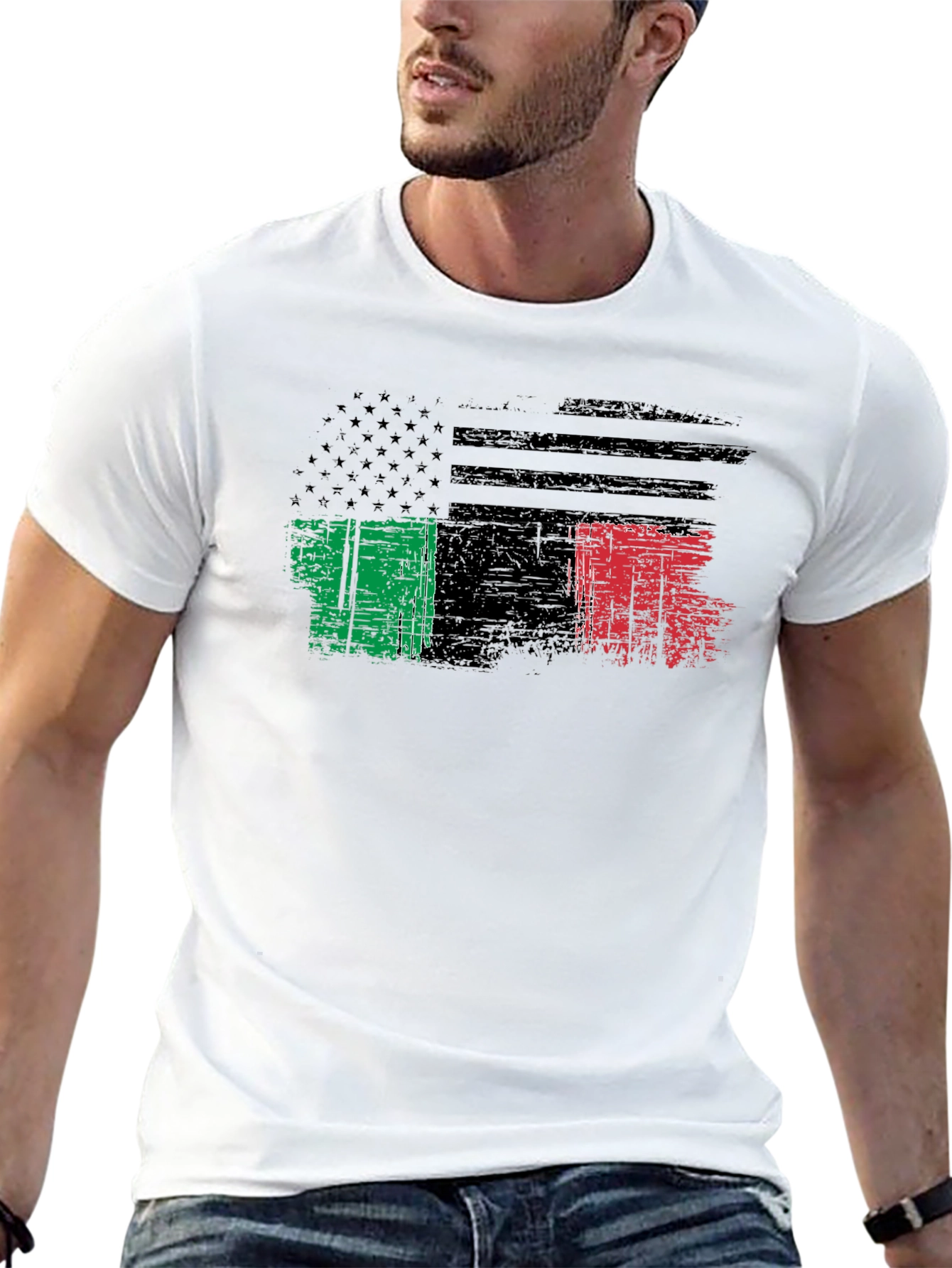Distressed USA Italy Flag Graphic T-Shirt