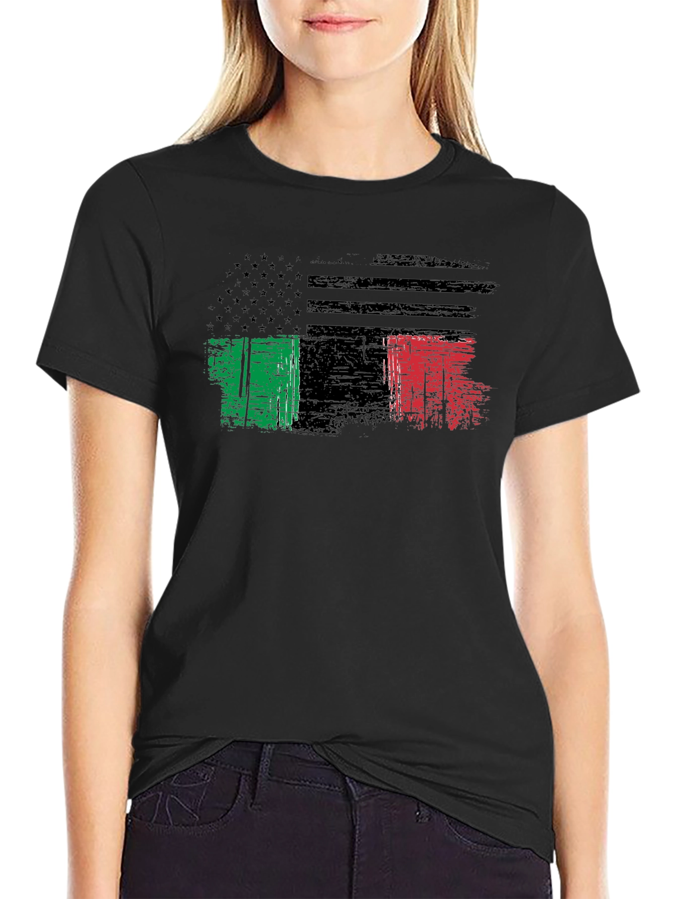 Distressed USA Italy Flag Graphic T-Shirt