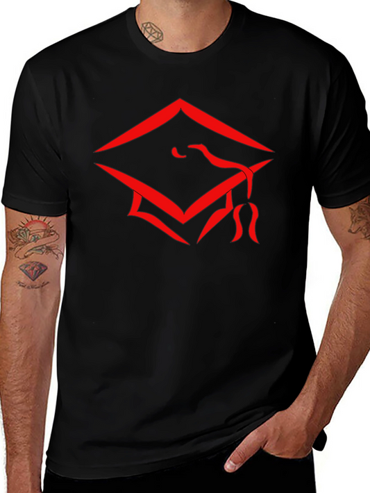 Graduation Cap Graphic Tee - Stylish Black Cotton T-Shirt
