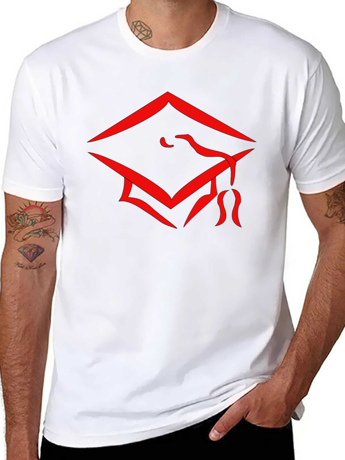 Graduation Cap Graphic Tee - Stylish Black Cotton T-Shirt