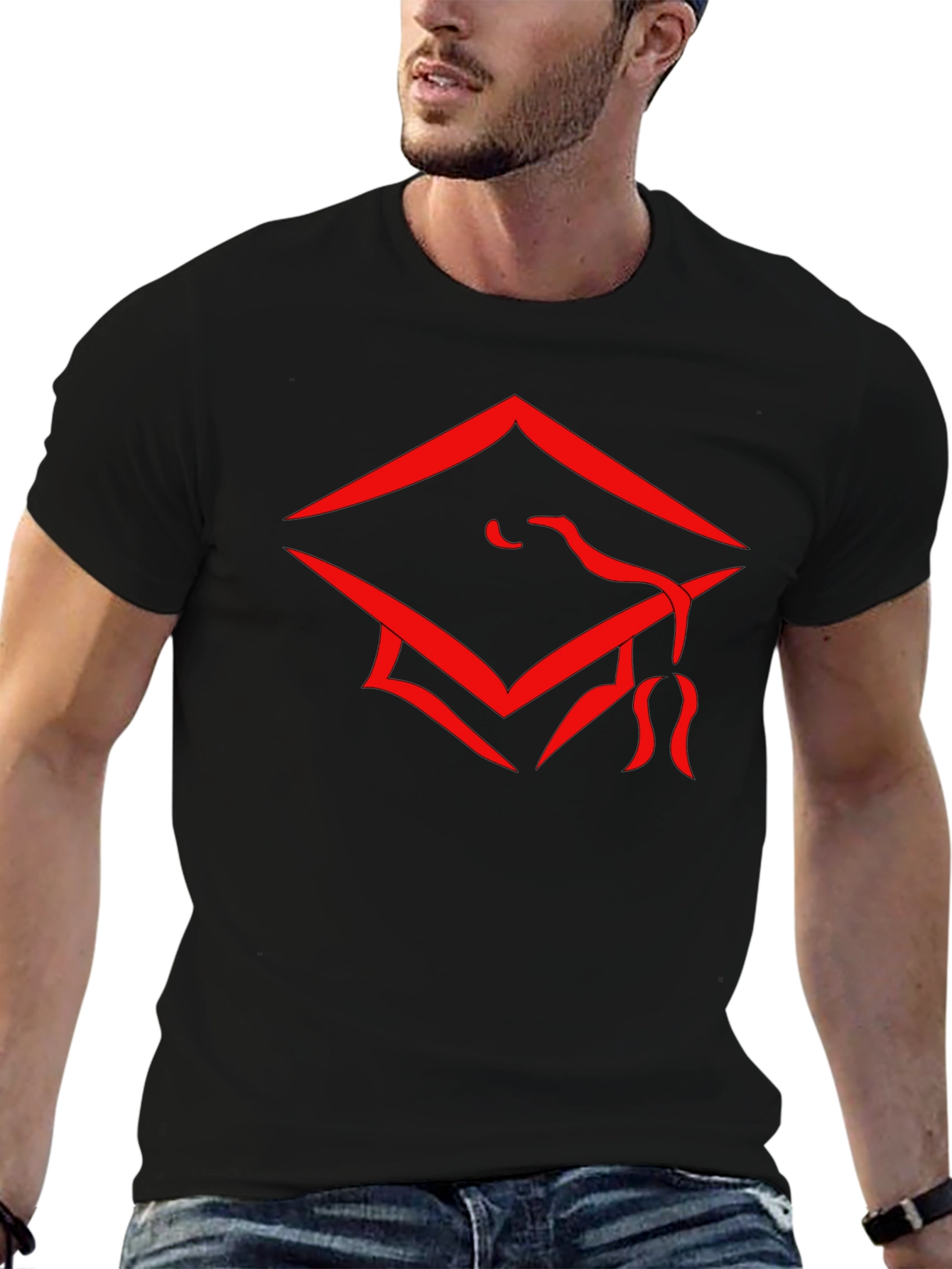 Graduation Cap Graphic Tee - Stylish Black Cotton T-Shirt