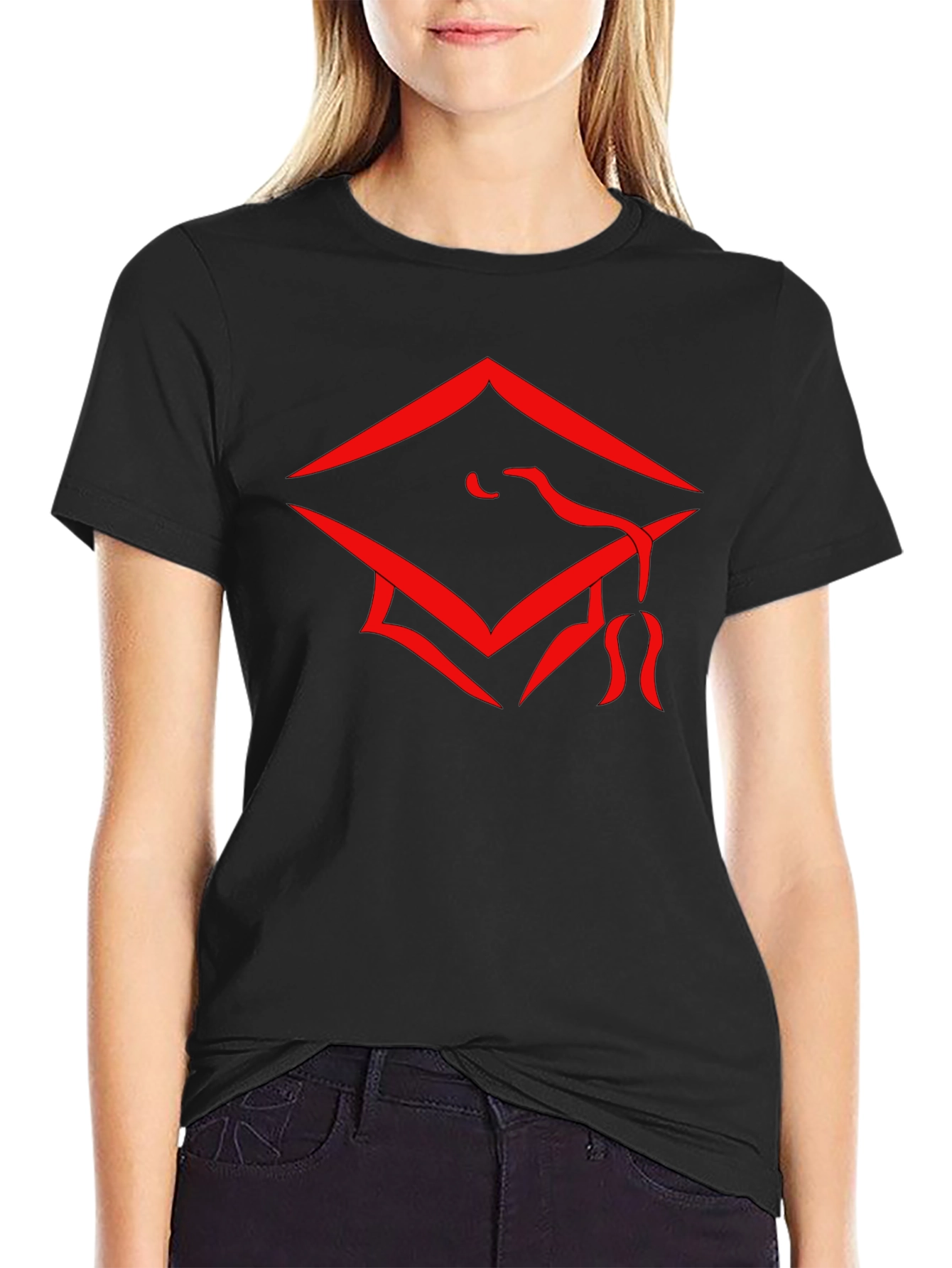 Graduation Cap Graphic Tee - Stylish Black Cotton T-Shirt