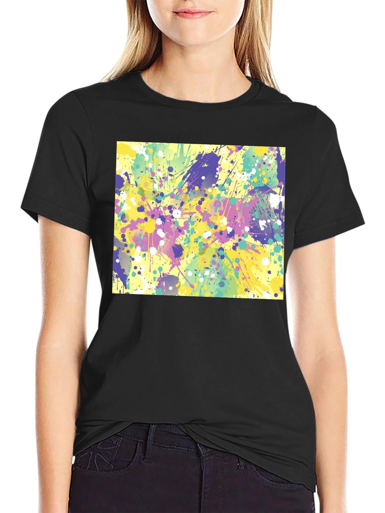 Abstract Splatter Art Black T-Shirt