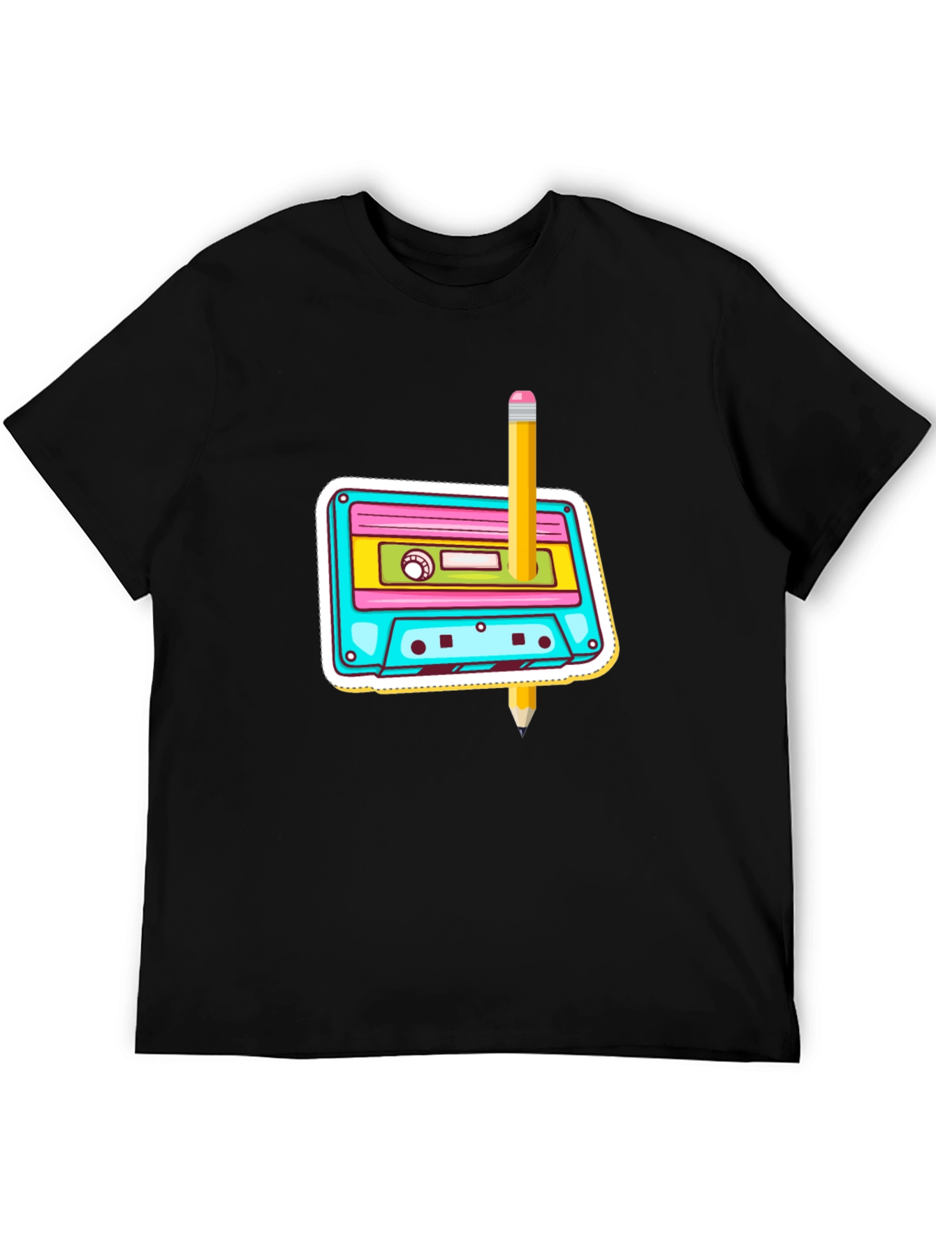 Retro Cassette & Pencil Graphic T-Shirt