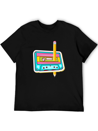 Retro Cassette & Pencil Graphic T-Shirt