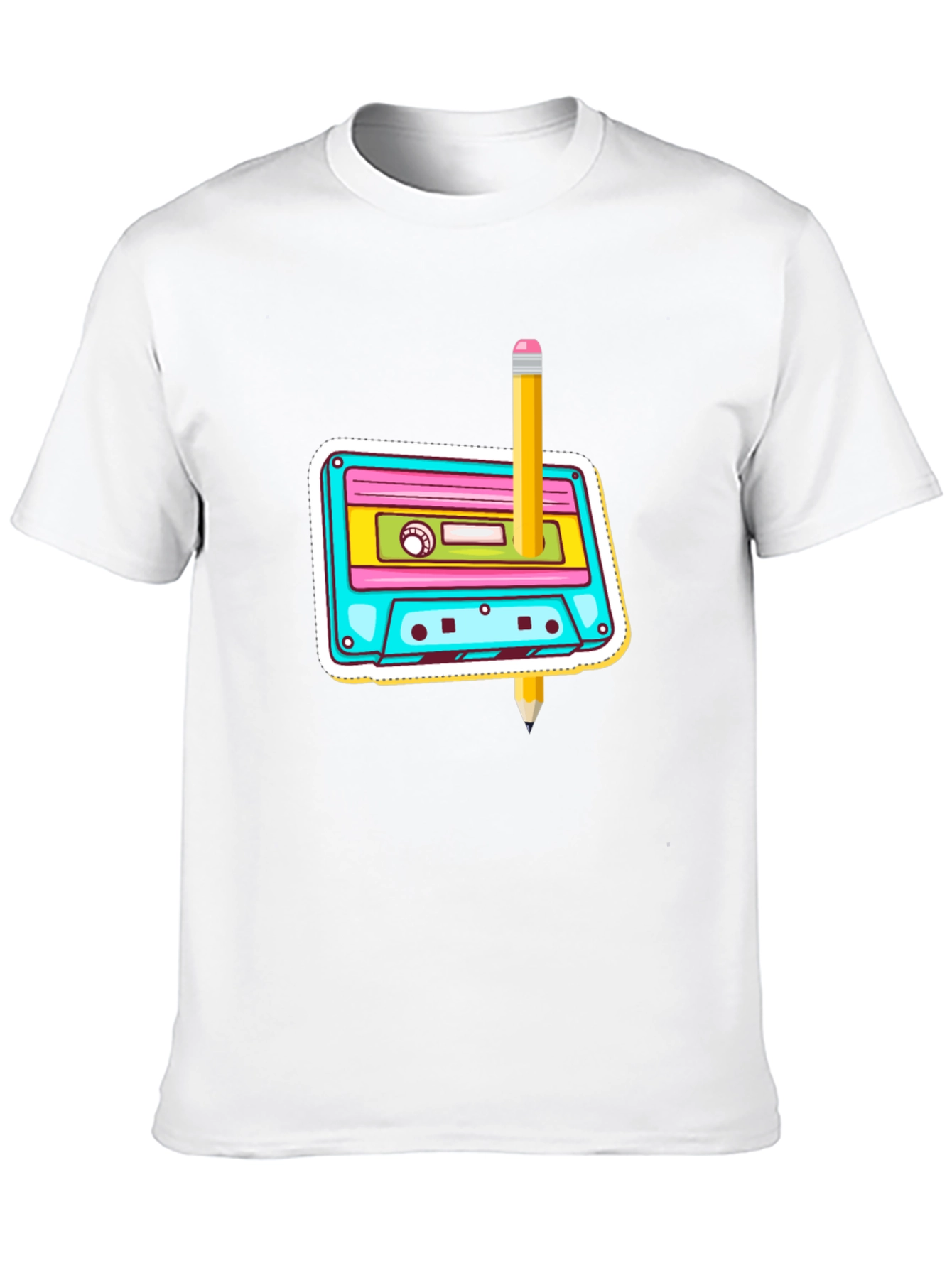 Retro Cassette & Pencil Graphic T-Shirt