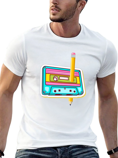 Retro Cassette & Pencil Graphic T-Shirt