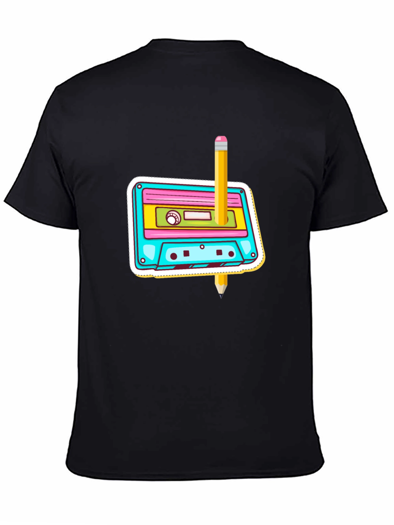Retro Cassette & Pencil Graphic T-Shirt