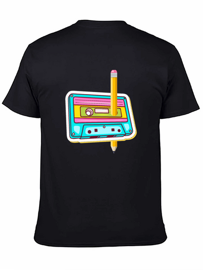 Retro Cassette & Pencil Graphic T-Shirt