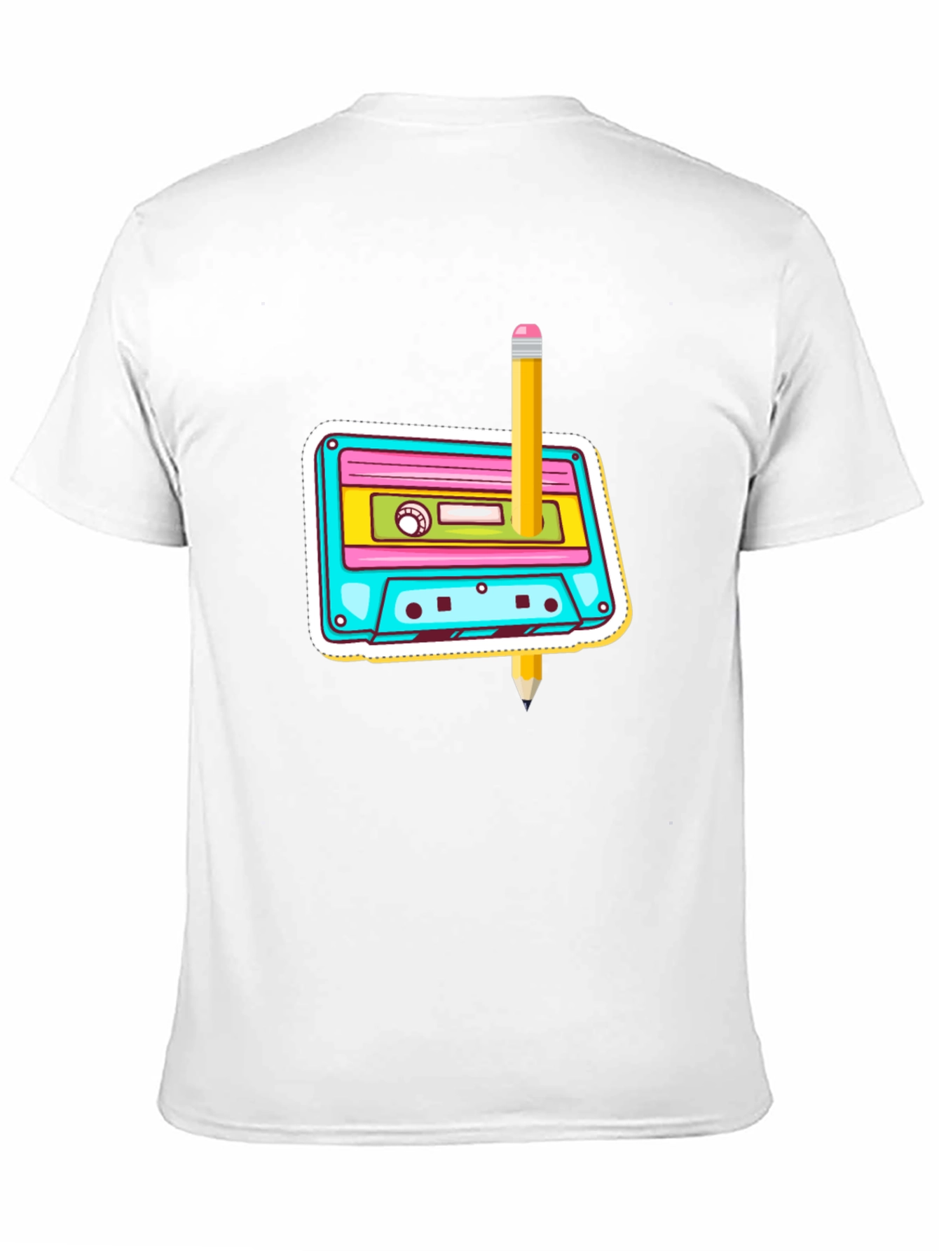 Retro Cassette & Pencil Graphic T-Shirt