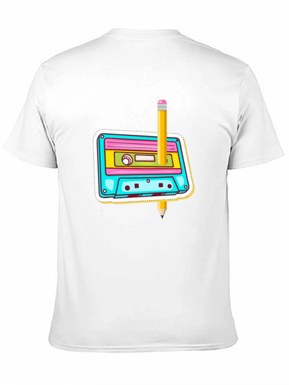 Retro Cassette & Pencil Graphic T-Shirt