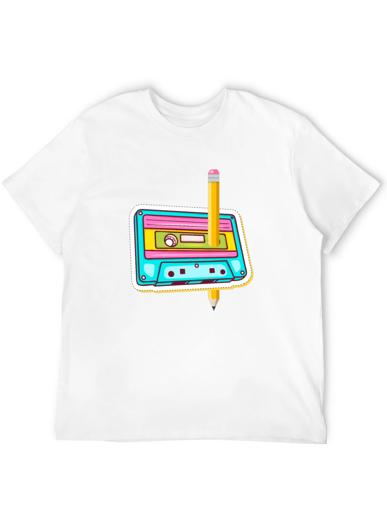 Retro Cassette & Pencil Graphic T-Shirt