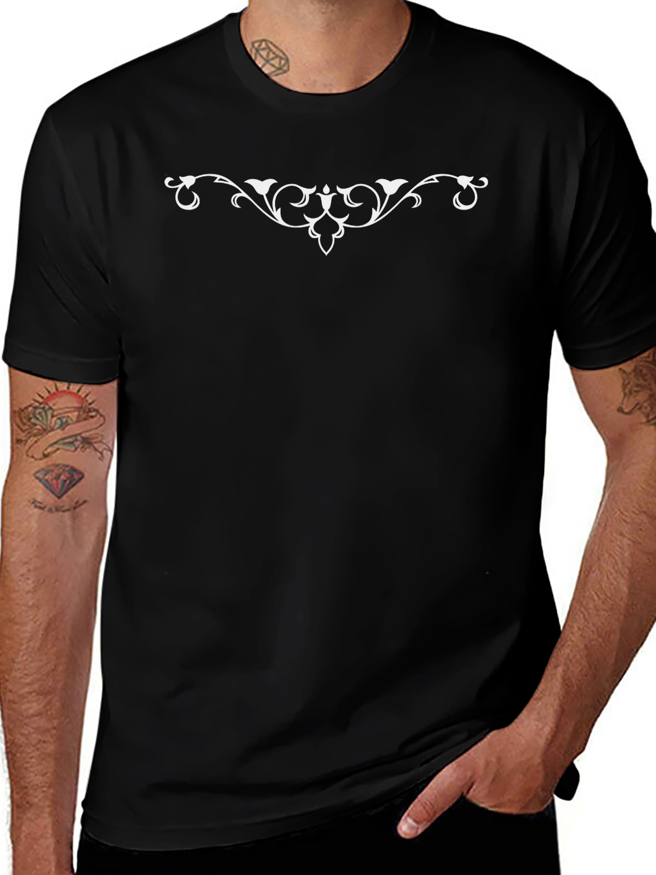 Elegant Scrollwork Black T-Shirt