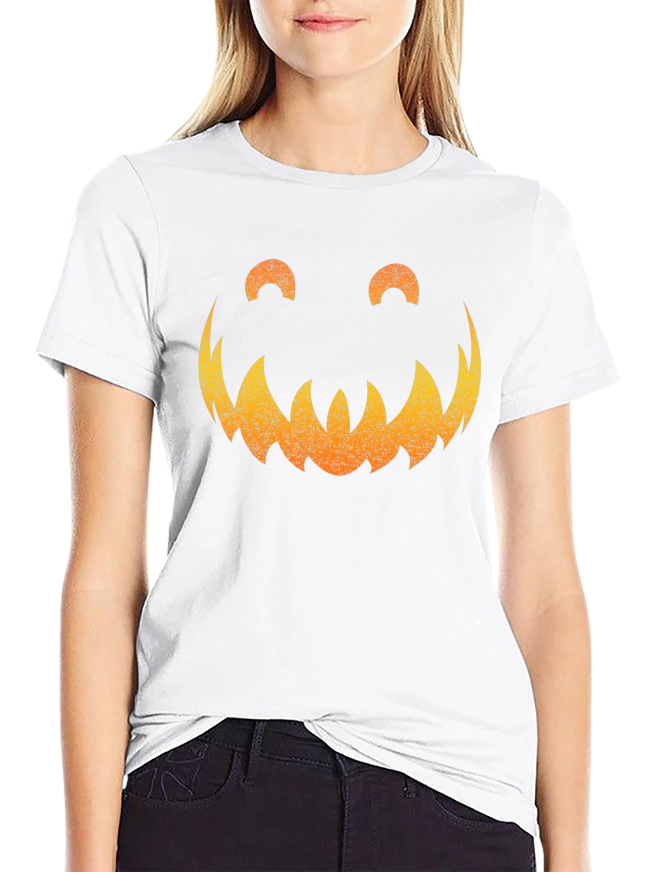 Spooky Pumpkin Face Graphic Tee - Halloween Shirt